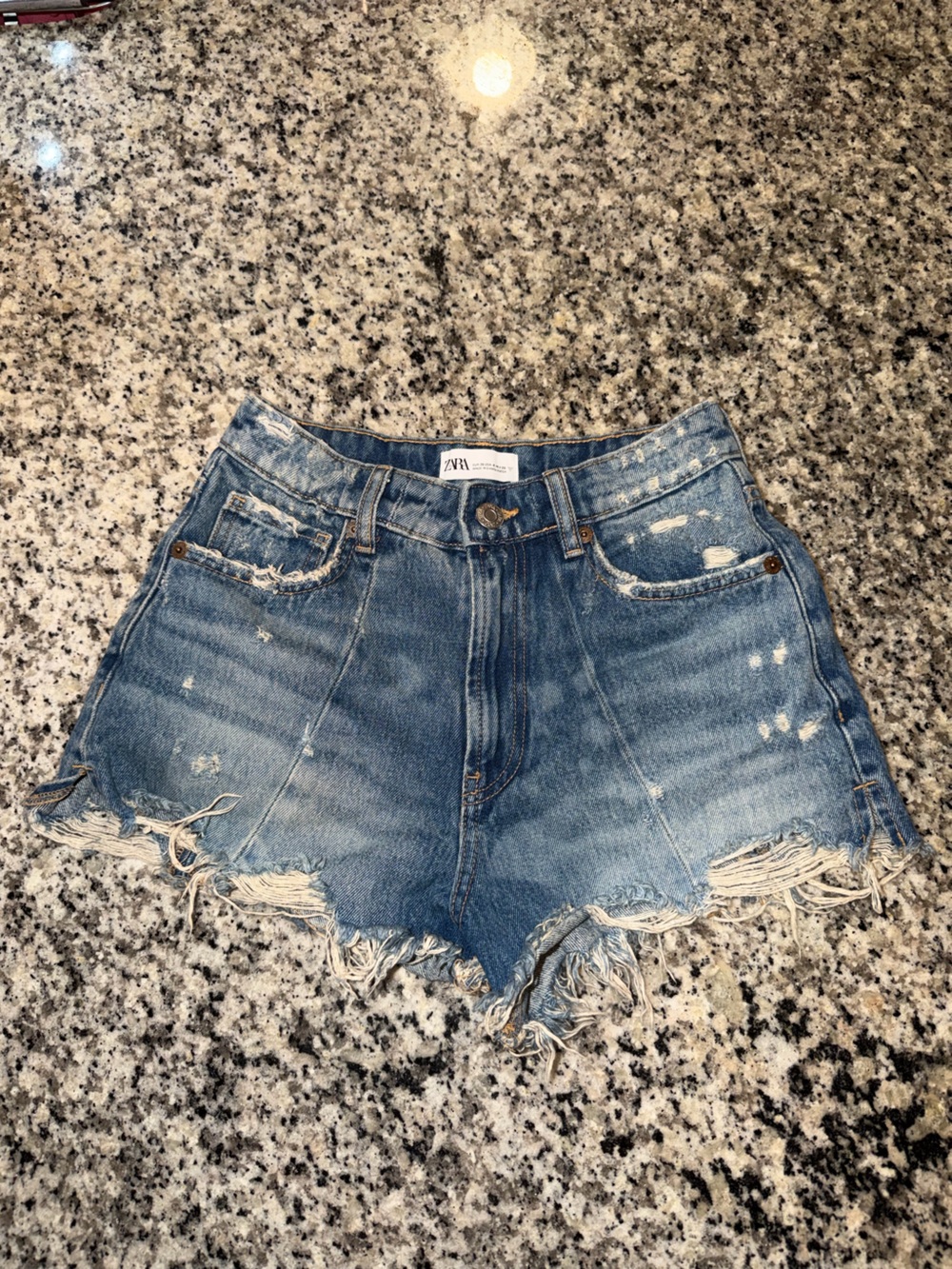 Zara Light Blue Distressed Denim Shorts